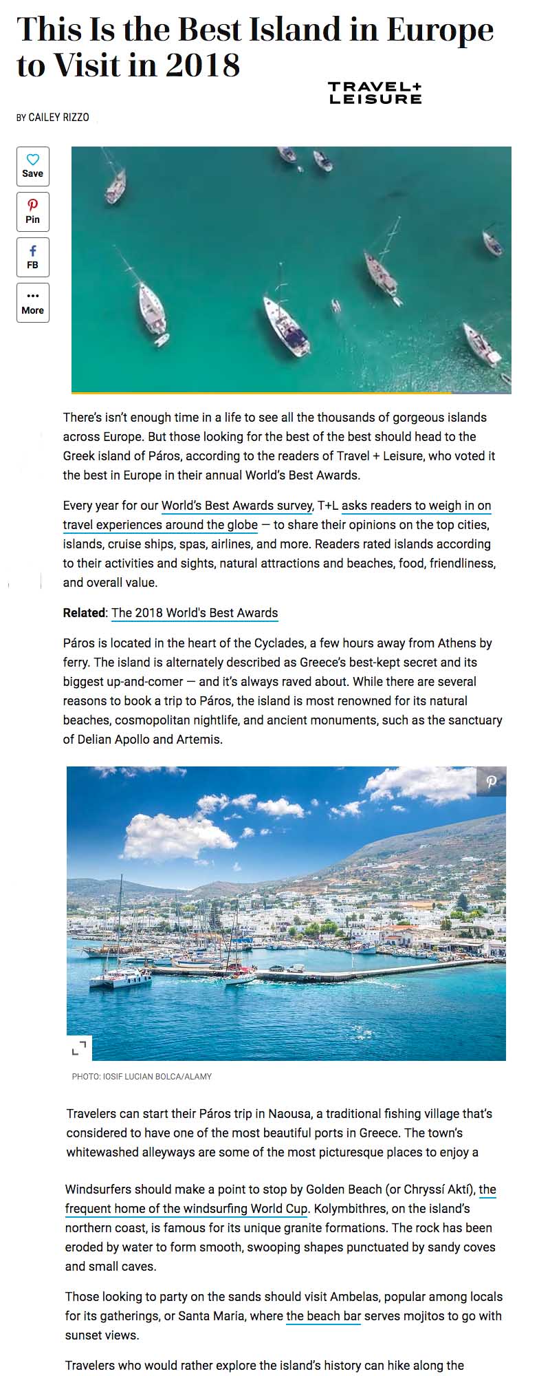 Paros Voted Best Island in Europe in 2018